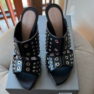 Alexander McQueen Black/Silver Leather Sandal